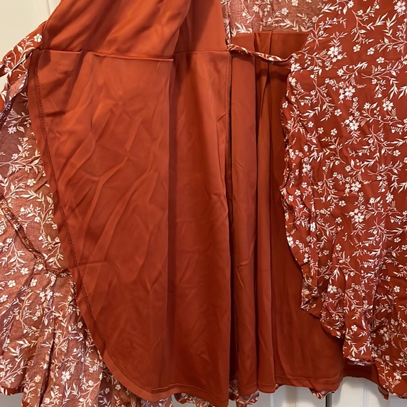 Francesca’s Rust Floral Wrap Dress - Picture 3 of 3